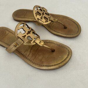 Tory Burch Miller Sandals Womens Size 6.5 Metallic Gold Leather Thong Flip Flop